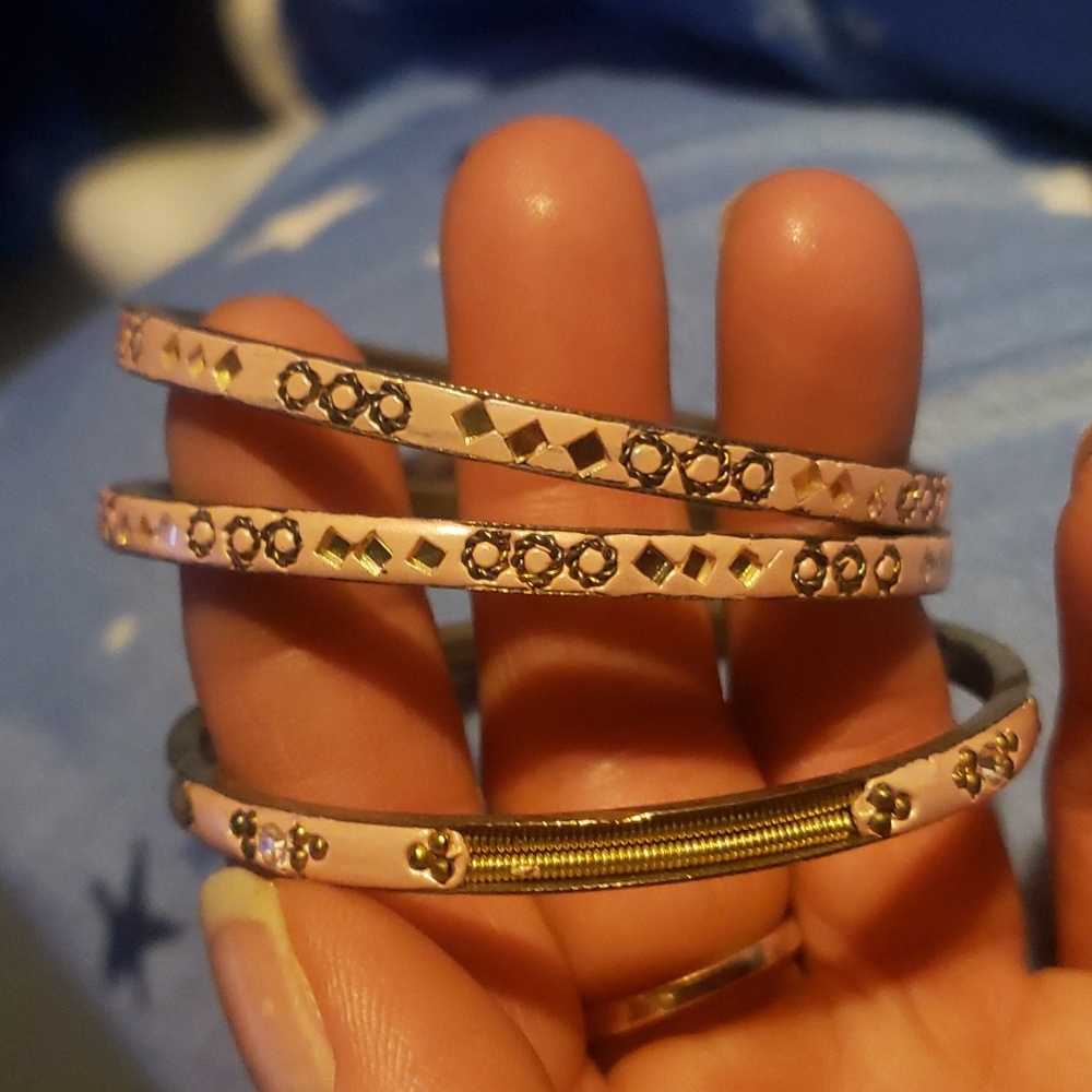 Very old vintage pink enamel metal bangles